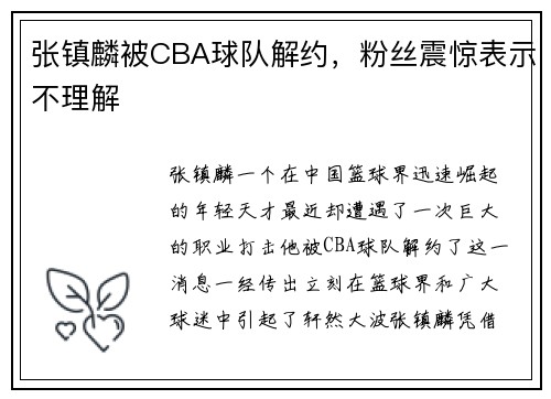 张镇麟被CBA球队解约，粉丝震惊表示不理解