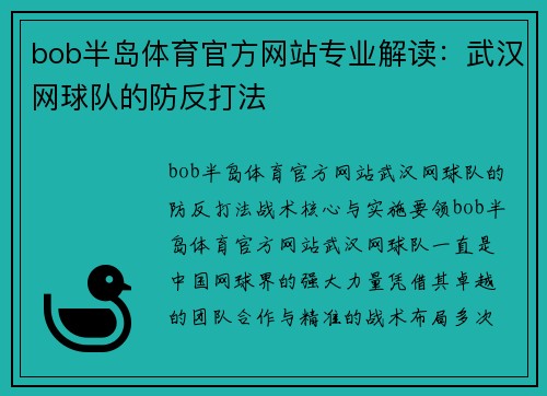 bob半岛体育官方网站专业解读：武汉网球队的防反打法