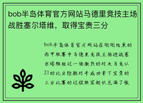 bob半岛体育官方网站马德里竞技主场战胜塞尔塔维，取得宝贵三分